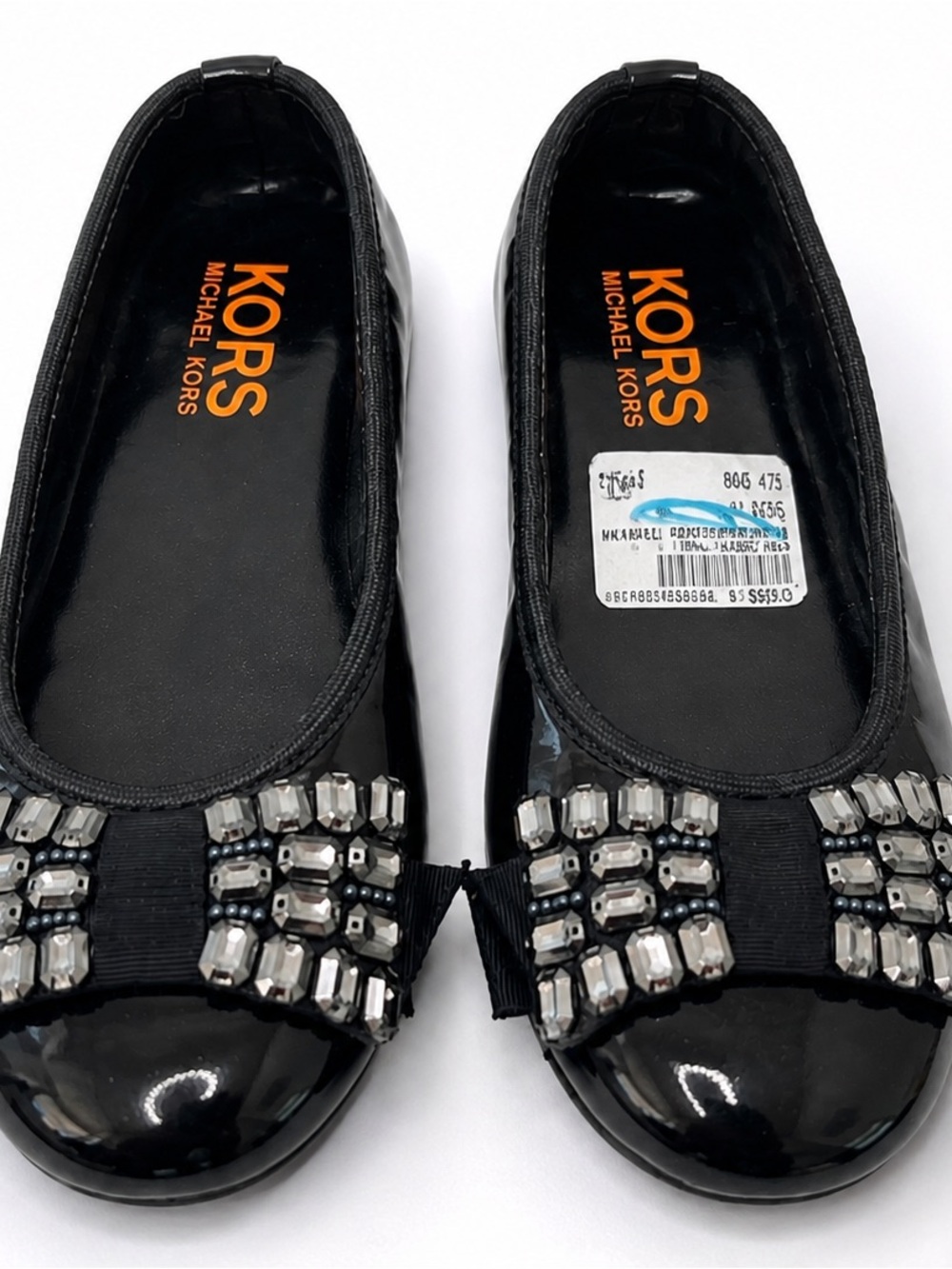 Michael Kors Clove Black Patent Ballet Flats Girls Size 4 Crystal Bow
